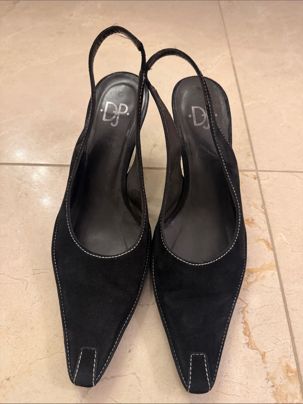 Donald J. Pliner Black Suede Pointed Slingback Mules